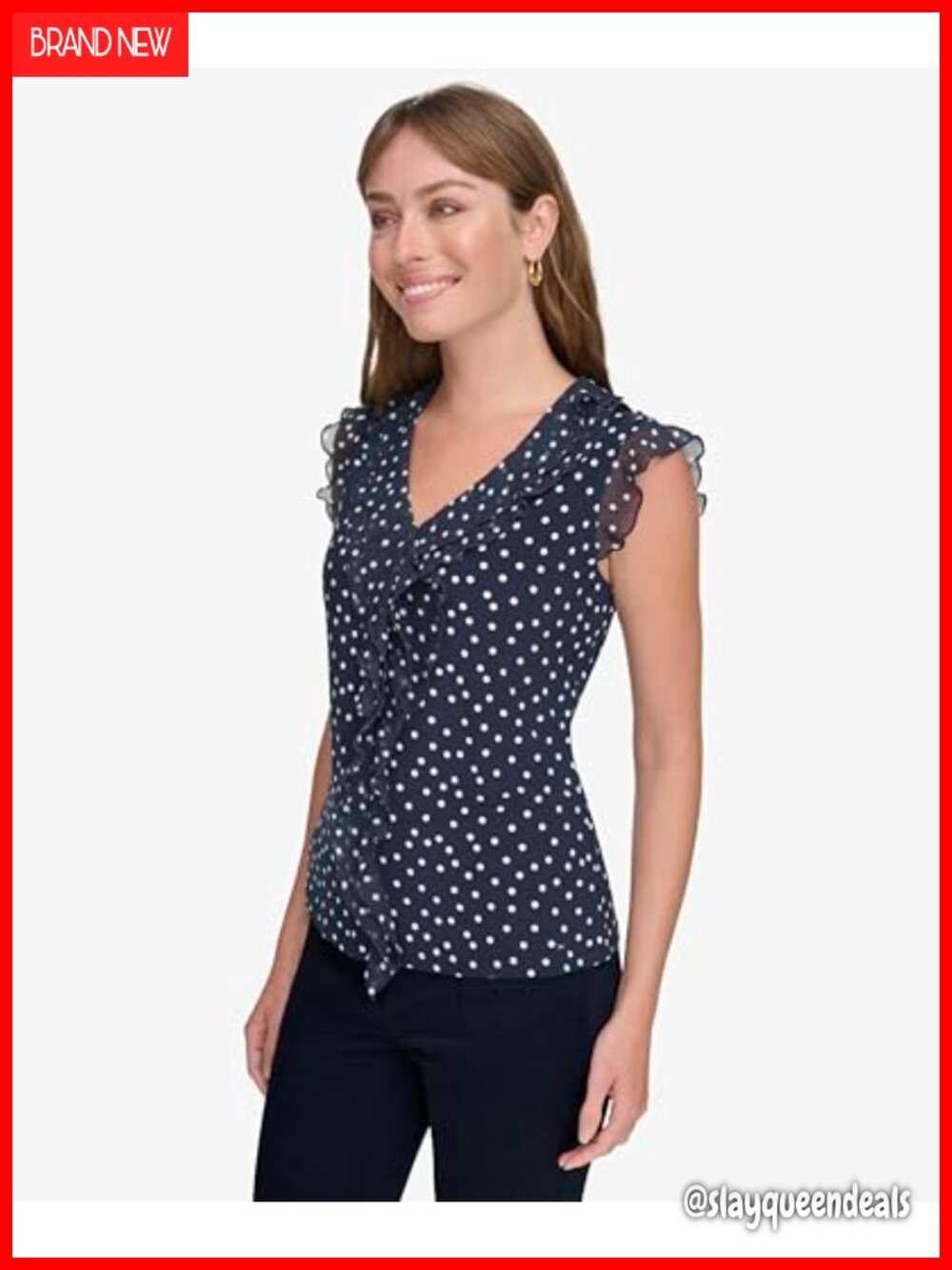 Sleeveless Mix Media Ruffle Front Blouse - Picture 2 of 4